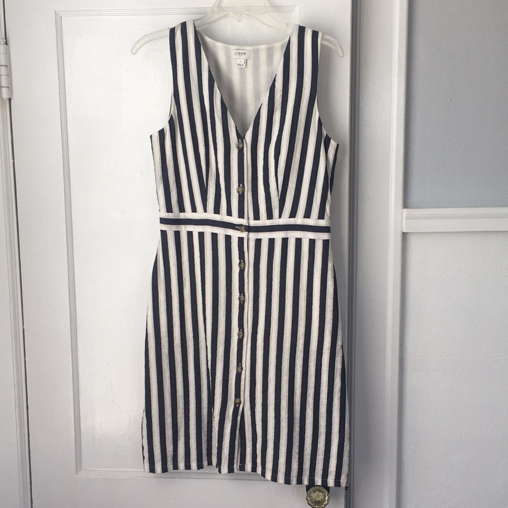 J Crew Navy Striped Button Dress